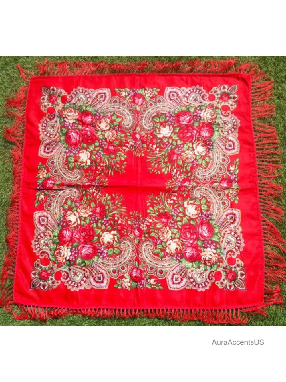 Square Floral Print Shawl Scarf, Cotton Polyester Muffler, Multi-Wear Wrap